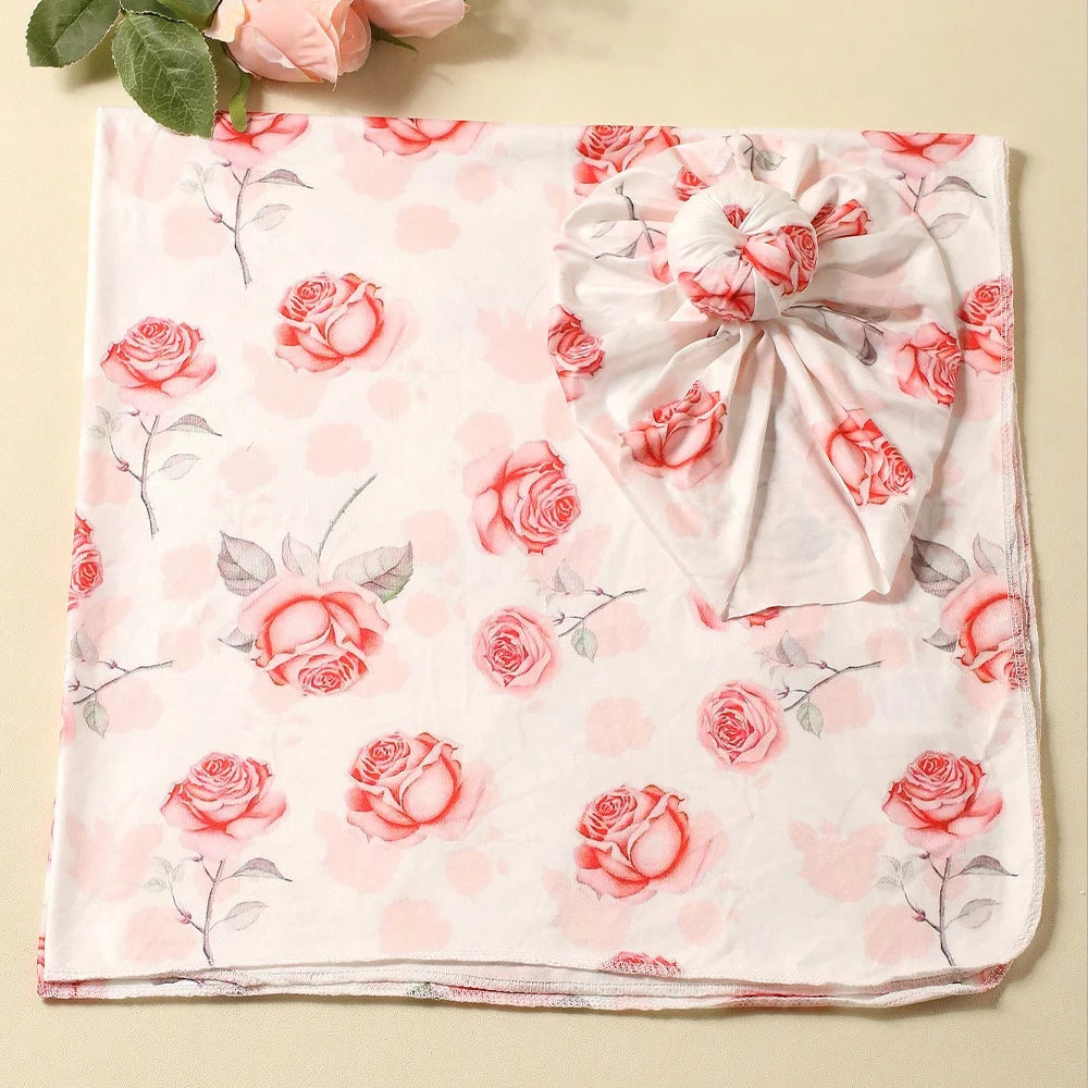 Newborn Swaddle Blanket with Matching Hat – Floral Collection
