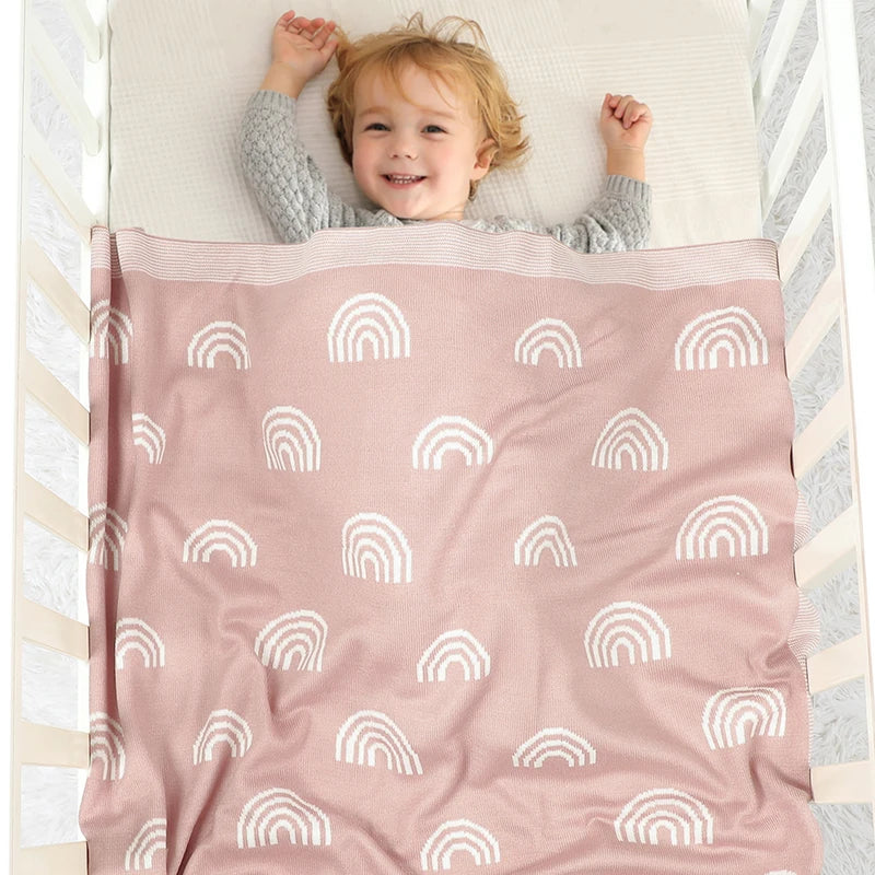 Baby Knitted Cotton Blanket - Rainbow