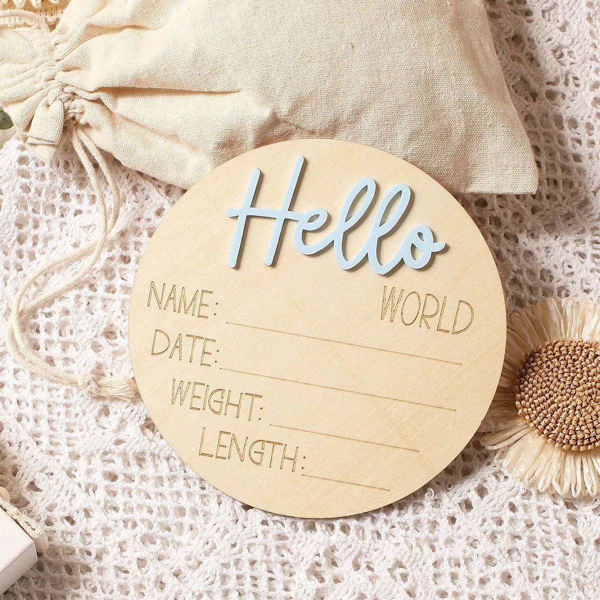Hello World | Acrylic Baby Milestone Card | Various Colours