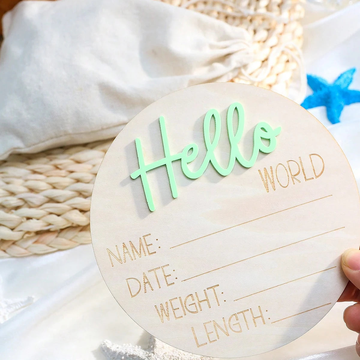 Hello World | Acrylic Baby Milestone Card | Various Colours