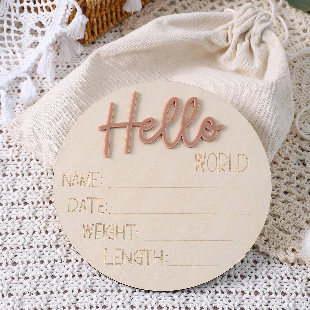 Hello World | Acrylic Baby Milestone Card | Various Colours