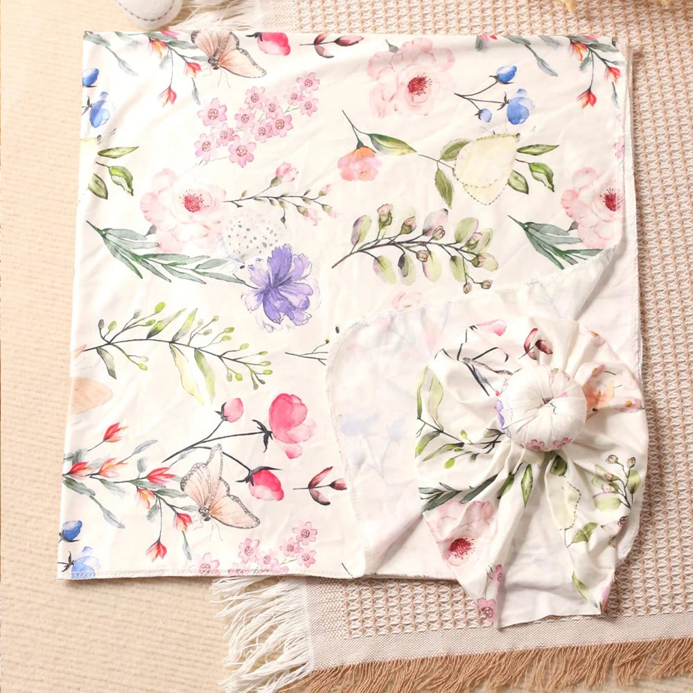 Newborn Swaddle Blanket with Matching Hat – Floral Collection