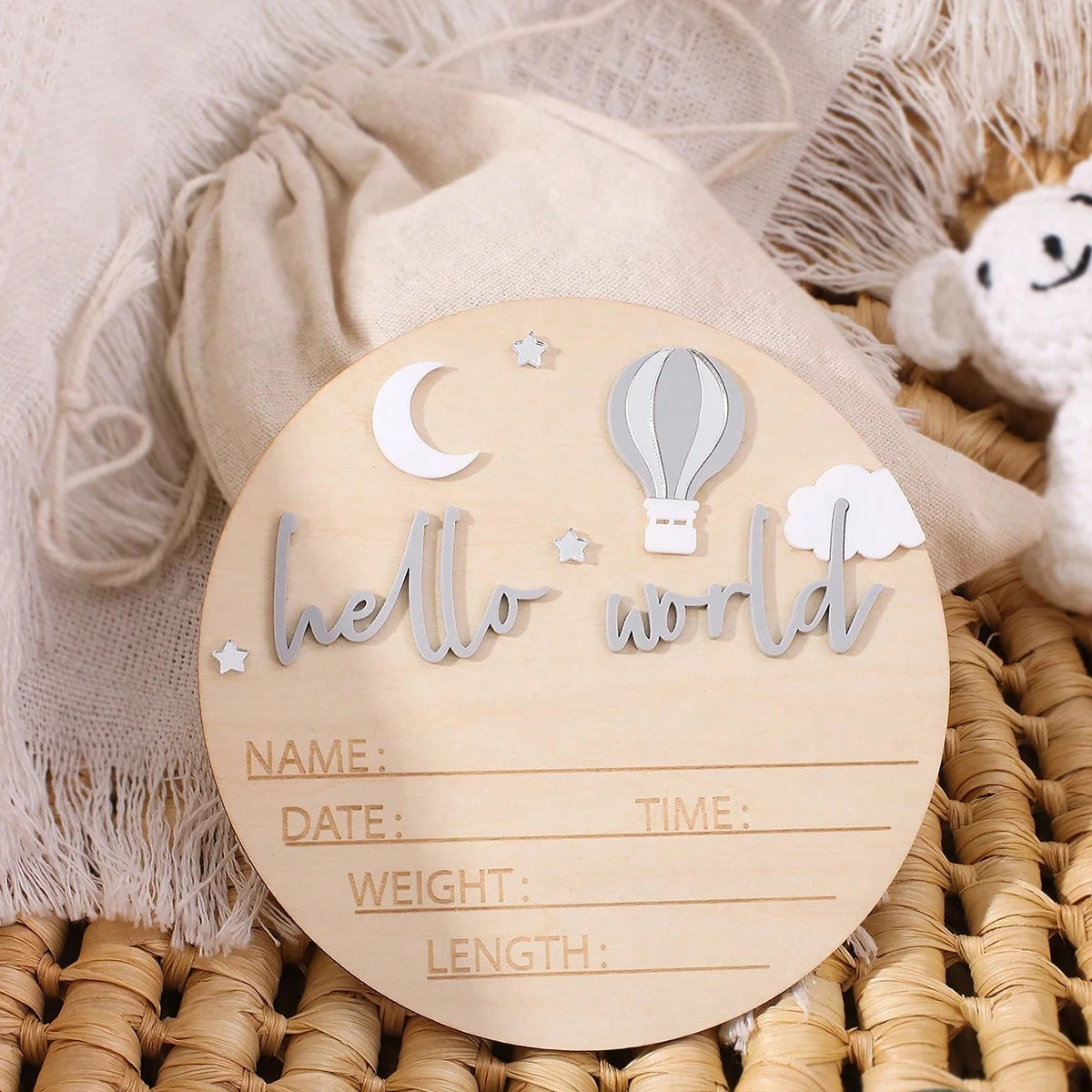 Hello World Balloon Name Sign | Baby Milestone Card