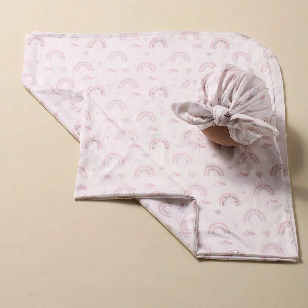 Newborn Swaddle with Bow Hat