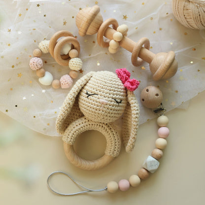 Wool Crochet Rabbit Rattle Toy