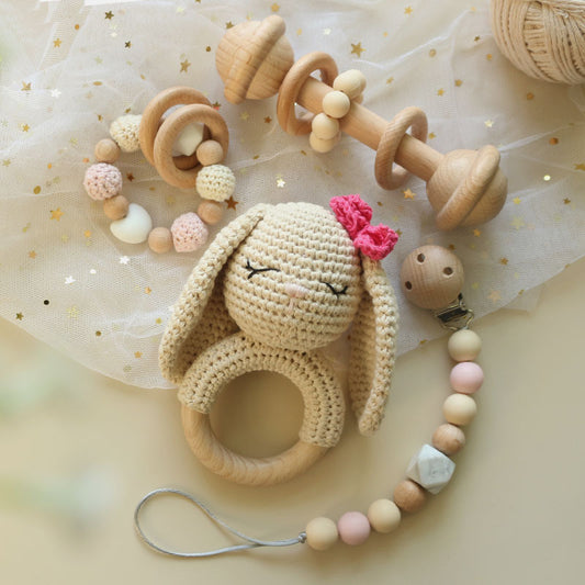 Wool Crochet Rabbit Rattle Toy