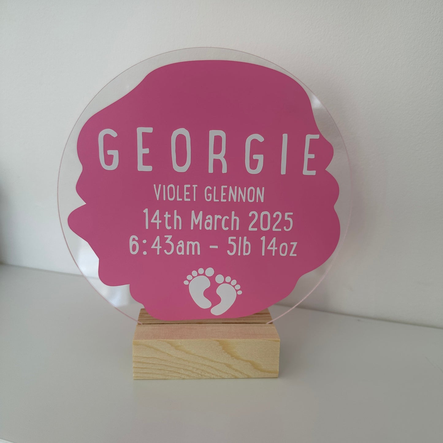 New Baby Personalised Gift Acrylic Plaque Sign With Wooden Base-1