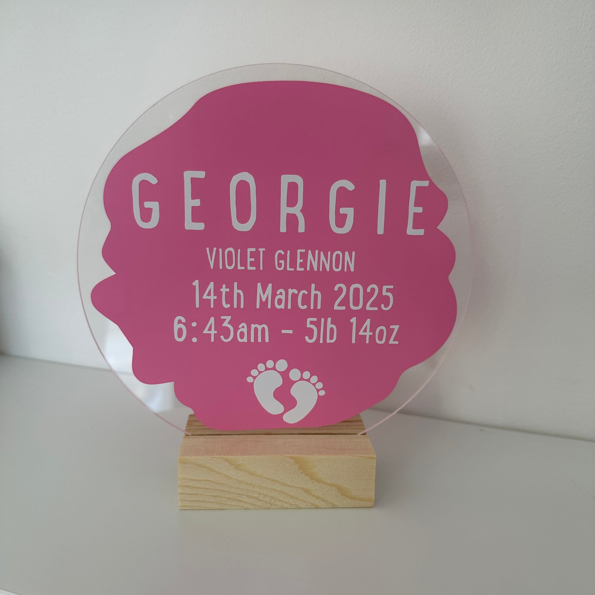 New Baby Personalised Gift Acrylic Plaque Sign With Wooden Base-1