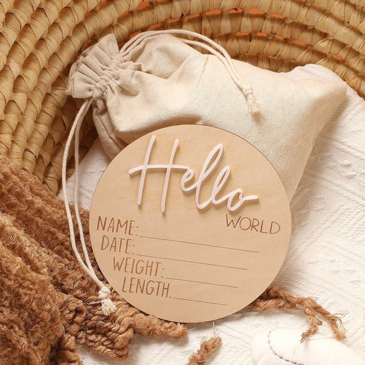 Hello World | Acrylic Baby Milestone Card | Various Colours