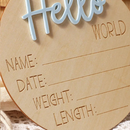 Hello World | Acrylic Baby Milestone Card | Various Colours