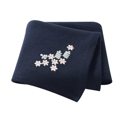 Baby Knitted Cotton Blanket - Floral Embroidered