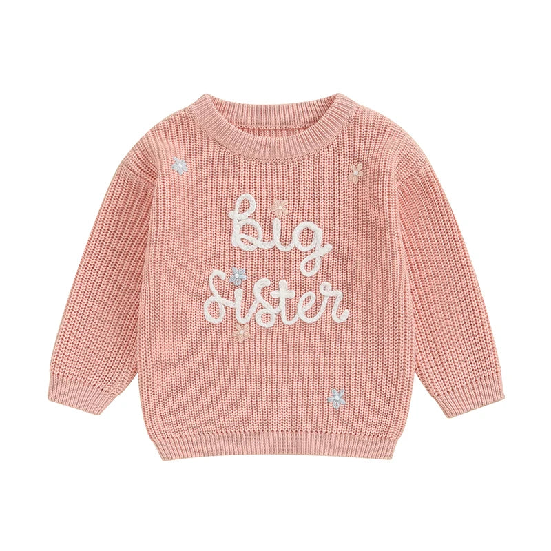 Big Sister Embroidered Knit Sweater – Sibling Reveal Outfit