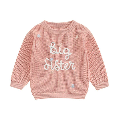 Big Sister Embroidered Knit Sweater – Sibling Reveal Outfit