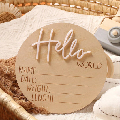 Hello World | Acrylic Baby Milestone Card | Various Colours
