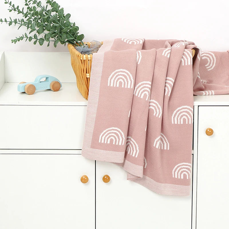 Baby Knitted Cotton Blanket - Rainbow