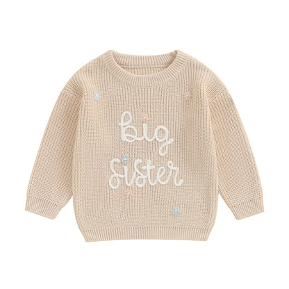 Big Sister Embroidered Knit Sweater – Sibling Reveal Outfit