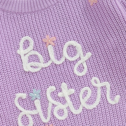 Big Sister Embroidered Knit Sweater – Sibling Reveal Outfit