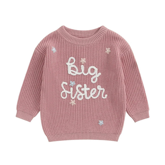 Big Sister Embroidered Knit Sweater – Sibling Reveal Outfit
