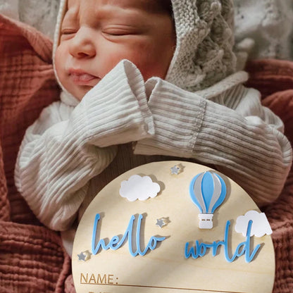 Hello World Balloon Name Sign | Baby Milestone Card