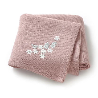 Baby Knitted Cotton Blanket - Floral Embroidered