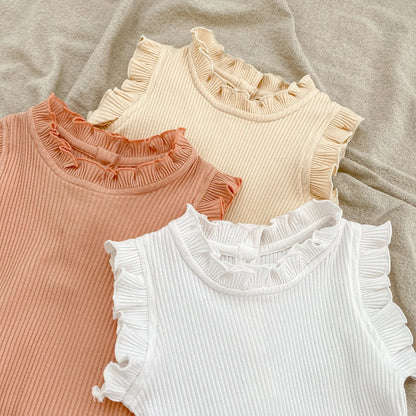 2 Piece Ribbed Romper & Shorts Set - Frill & Flutter Collection