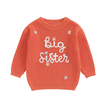 Big Sister Embroidered Knit Sweater – Sibling Reveal Outfit