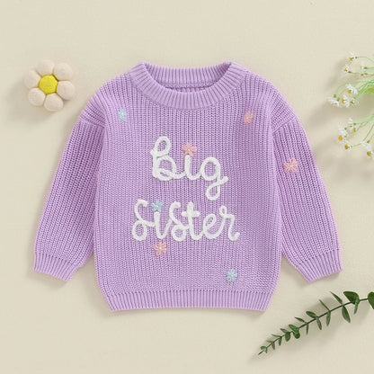 Big Sister Embroidered Knit Sweater – Sibling Reveal Outfit