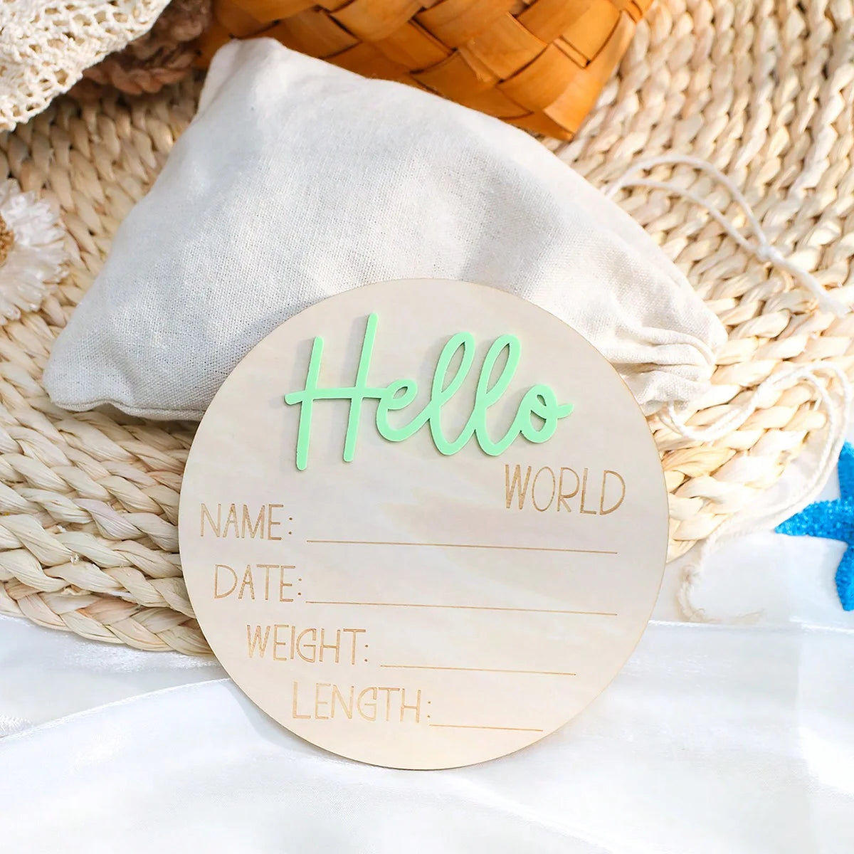 Hello World | Acrylic Baby Milestone Card | Various Colours