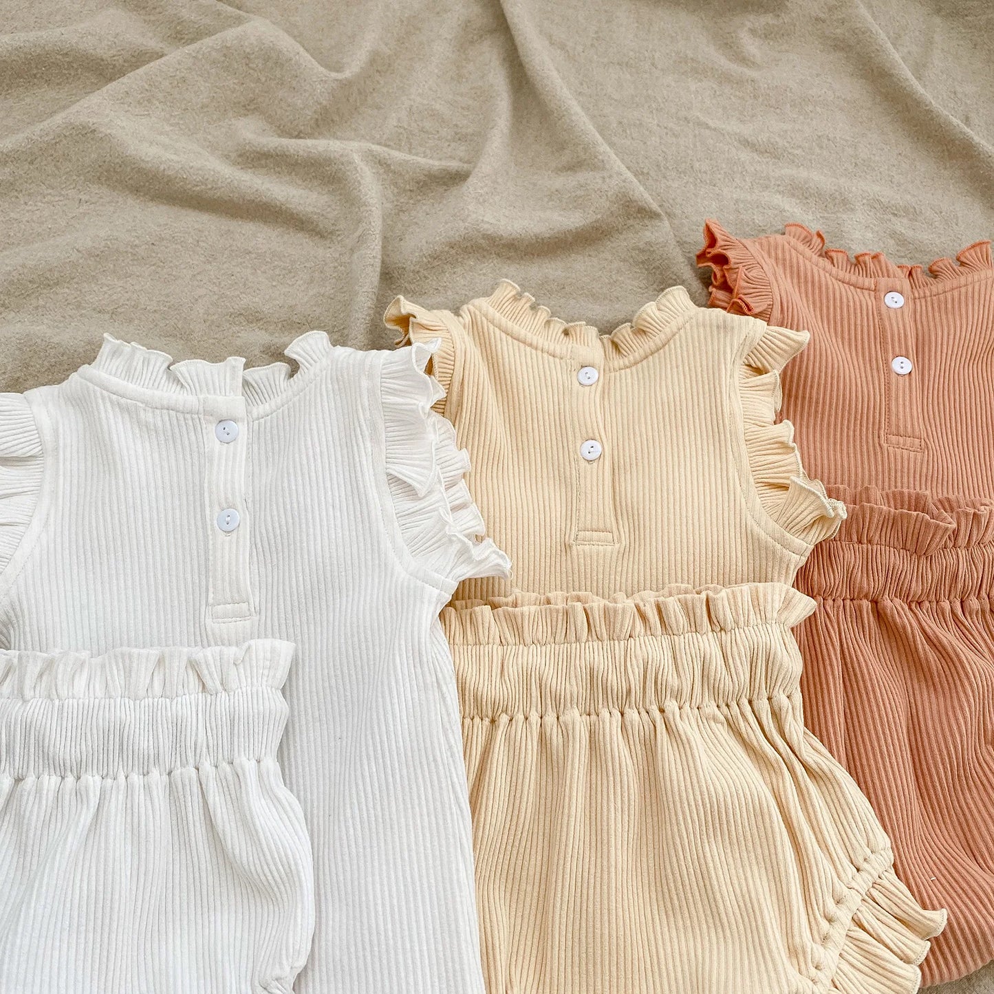 2 Piece Ribbed Romper & Shorts Set - Frill & Flutter Collection