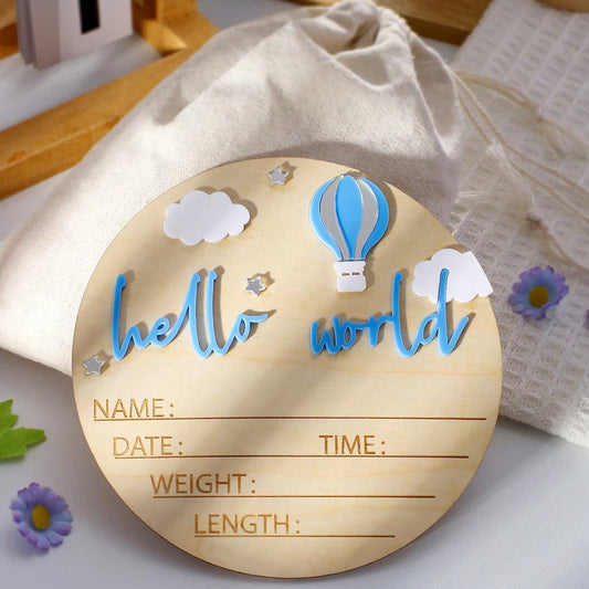 Hello World Balloon Name Sign | Baby Milestone Card