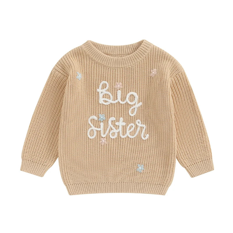 Big Sister Embroidered Knit Sweater – Sibling Reveal Outfit