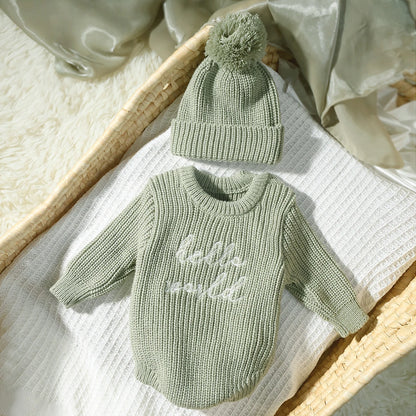 'Hello World' Chunky Knit Romper - With Matching Beanie