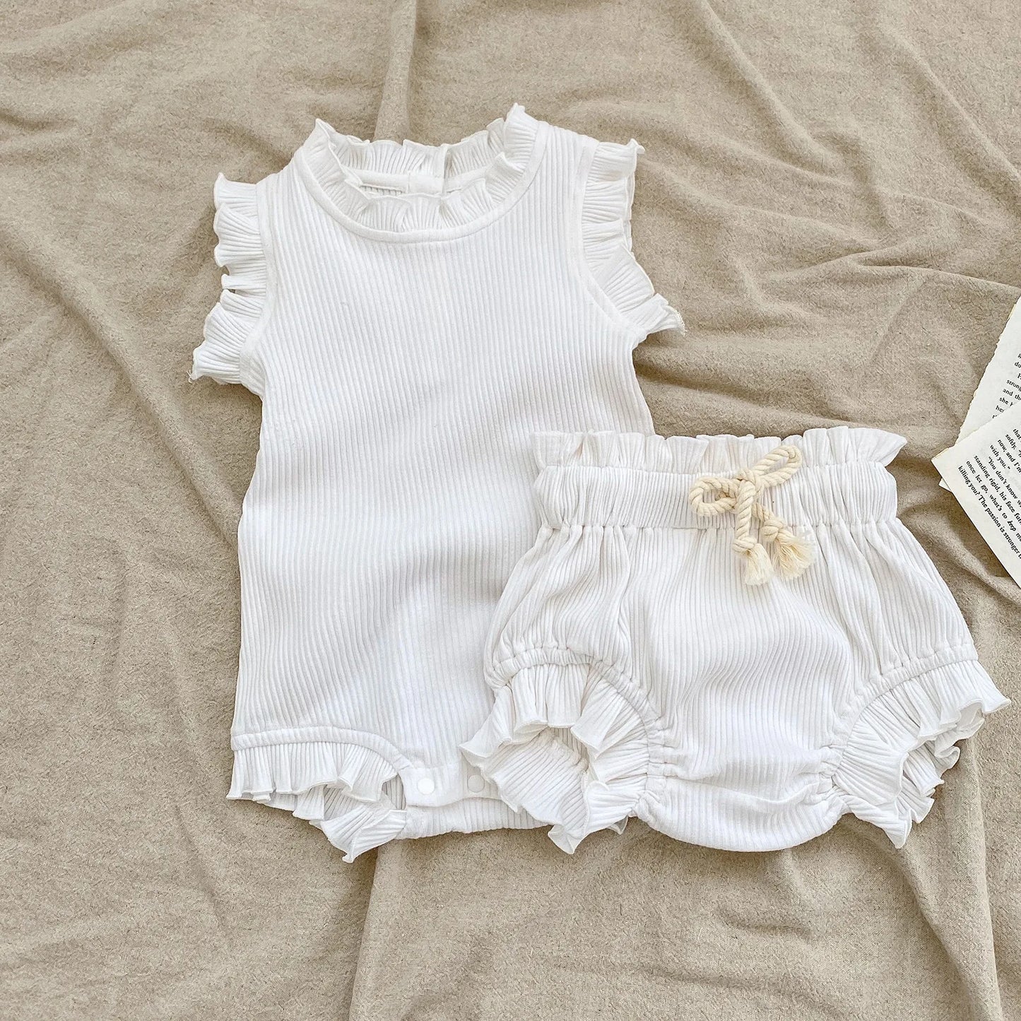 2 Piece Ribbed Romper & Shorts Set - Frill & Flutter Collection