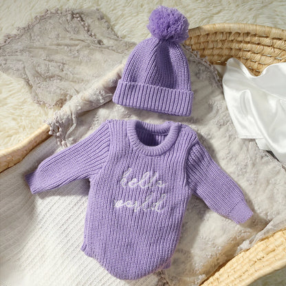 'Hello World' Chunky Knit Romper - With Matching Beanie
